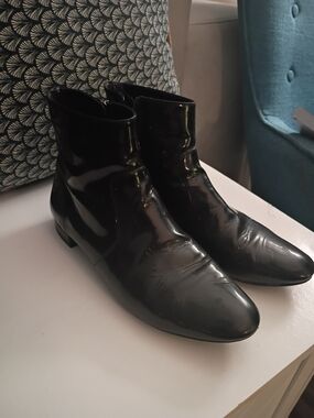 Prada Black Patent Leather Pointed Toe Ankle Booties